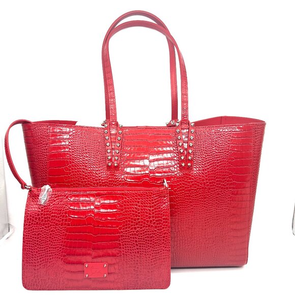 Christian Louboutin CABATA Spiked Studded Croc Leather Tote Bag w. Pouch - Picture 3 of 16
